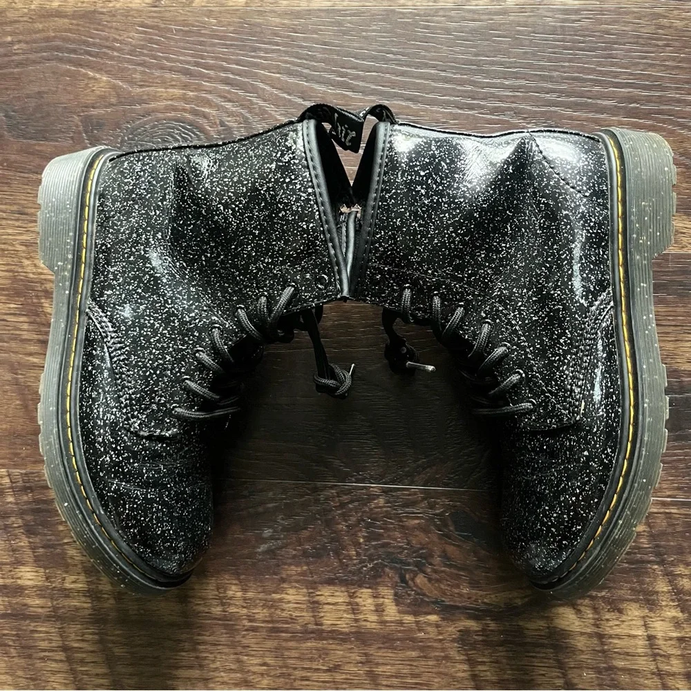 Dr martens doc black glitter lace up combat boots shoes 1460j 5L 4M 36EU